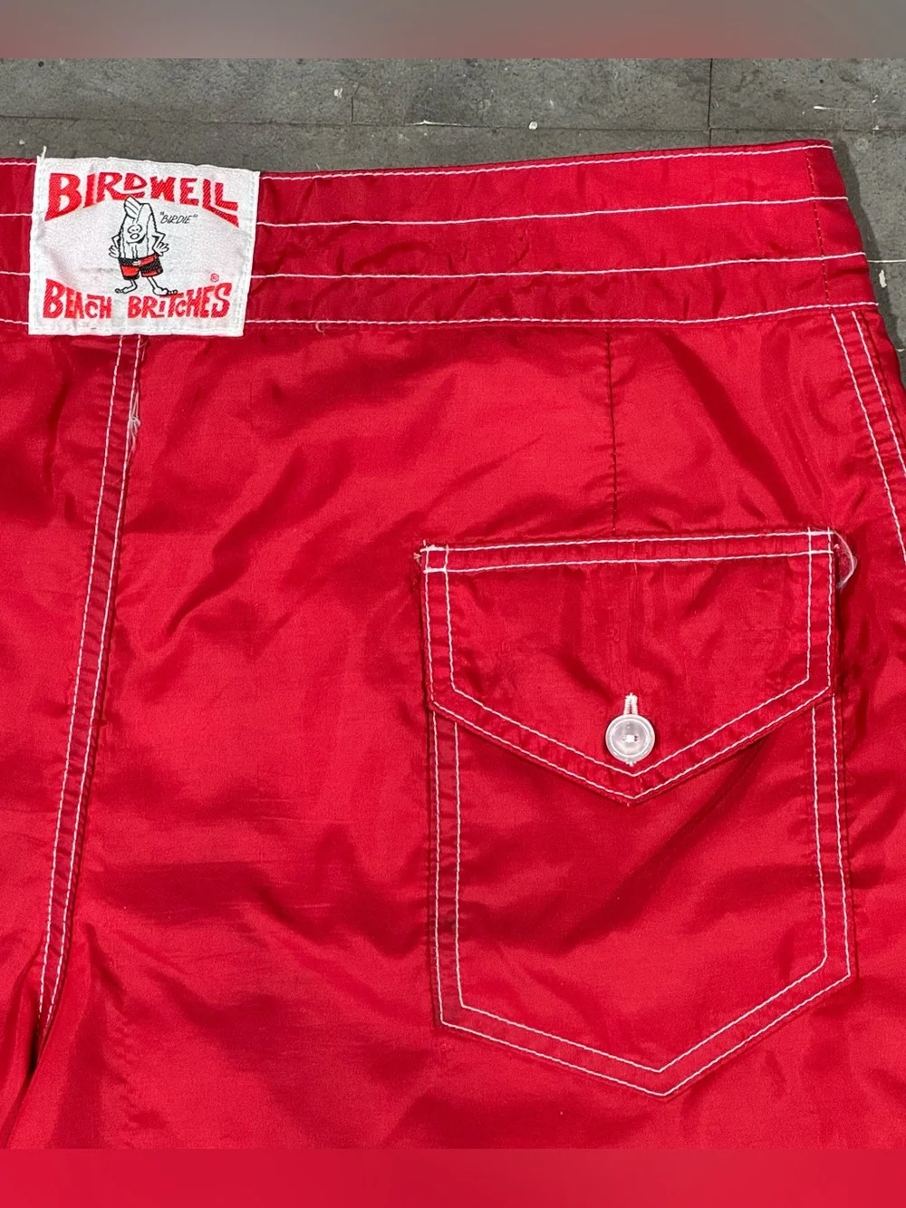 Vintage Birdwell Beach Britches Board Short Mens 33 Red Surf Coastal Swim Trunks